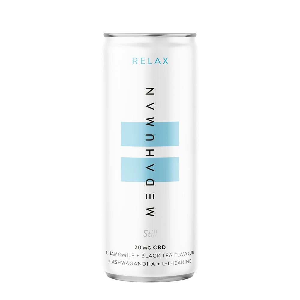 MEDAHUMAN RELAX is a chamomile & black tea flavoured CBD+ drink., Medahuman