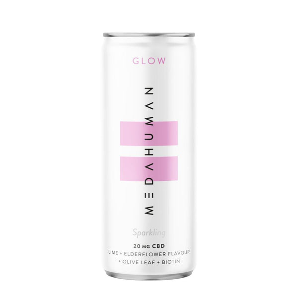 MEDAHUMAN GLOW is a lime and elderflower flavoured CBD+ drink, Medahuman