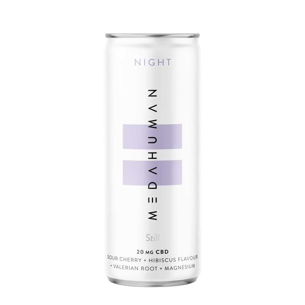 MEDAHUMAN NIGHT is a sour cherry & hibiscus flavoured CBD+ drink, Medahuman