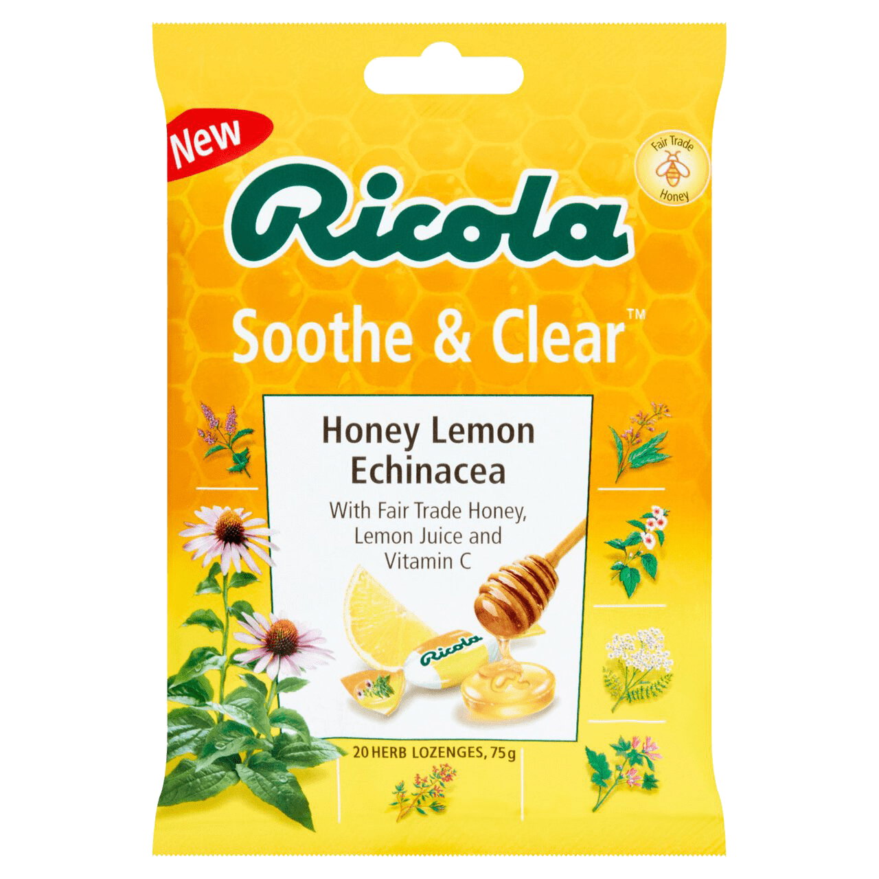 Ricola Soothe & Clear Honey, Lemon and Echinacea Lozenges 75g - welzo