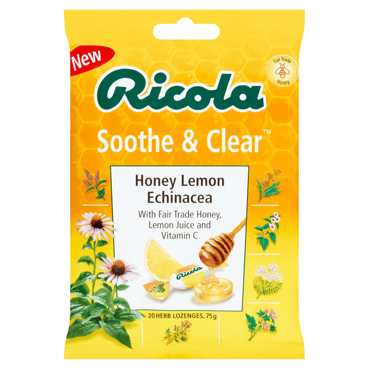 Ricola Soothe & Clear Honey, Lemon and Echinacea Lozenges 75g - welzo