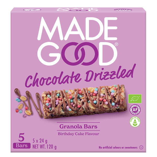 Granola Bar Chocolate Drizzled Birthday Cake 5 x 24g Multipack, MadeGood