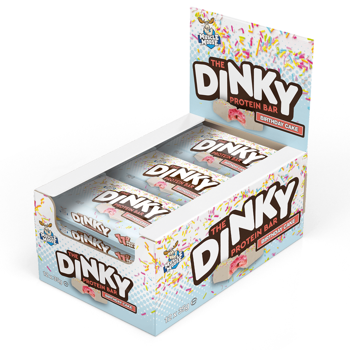 Muscle Moose Dinky Protein Bar 12x35g Birthday Cake