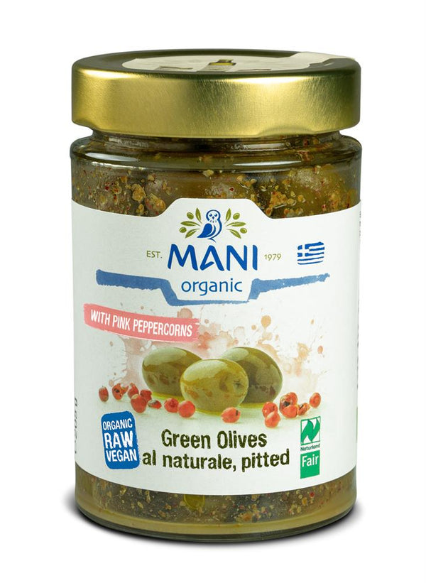 Organic Green Olives with Pink Peppercorns 205g, Mani