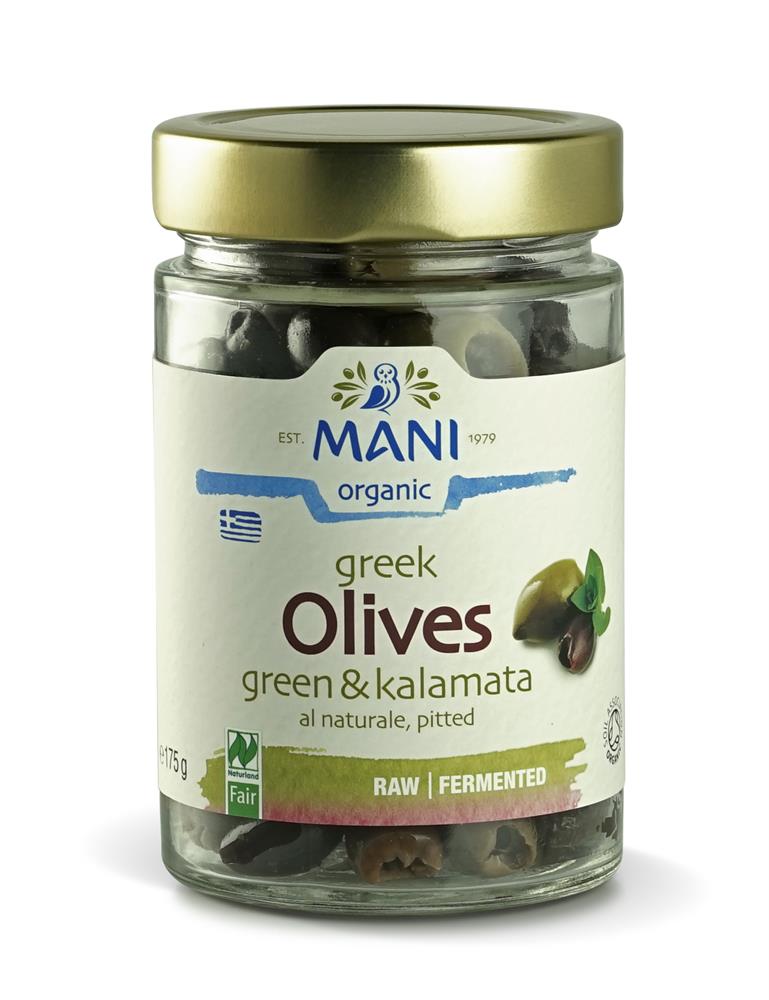 MANI Organic Kalamata & Green Olives al Naturale 175g, Mani