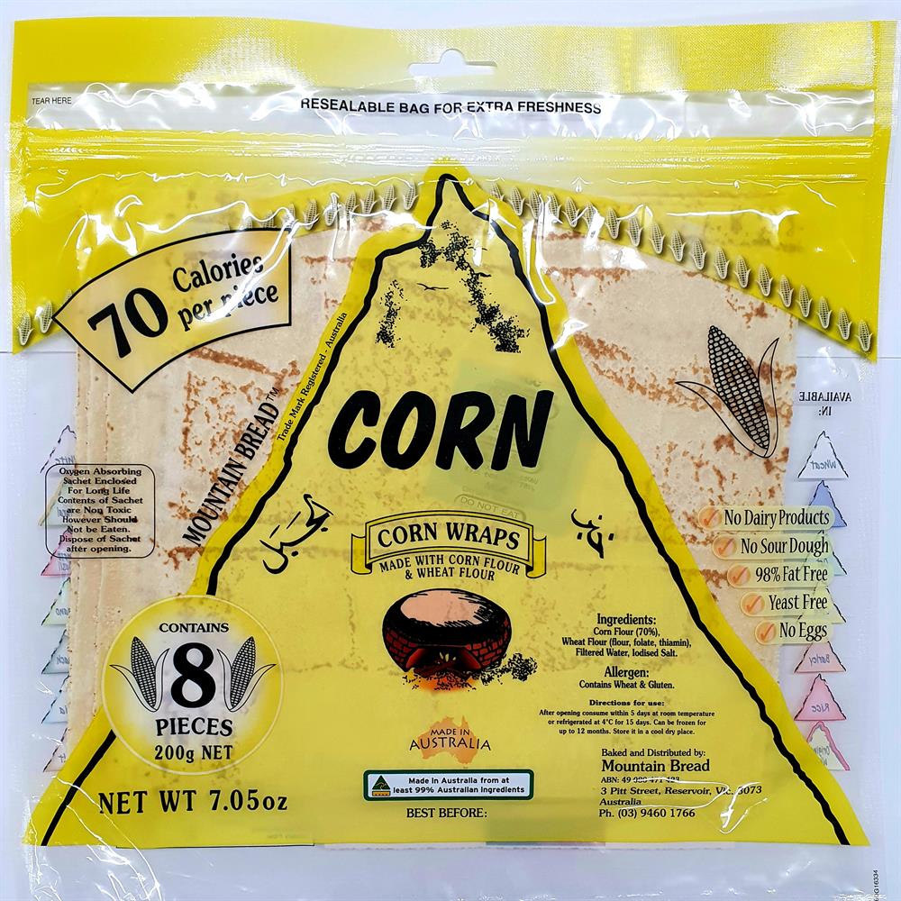 Mountain Bread Corn Wraps (70% Corn) 200g, Mountain Bread