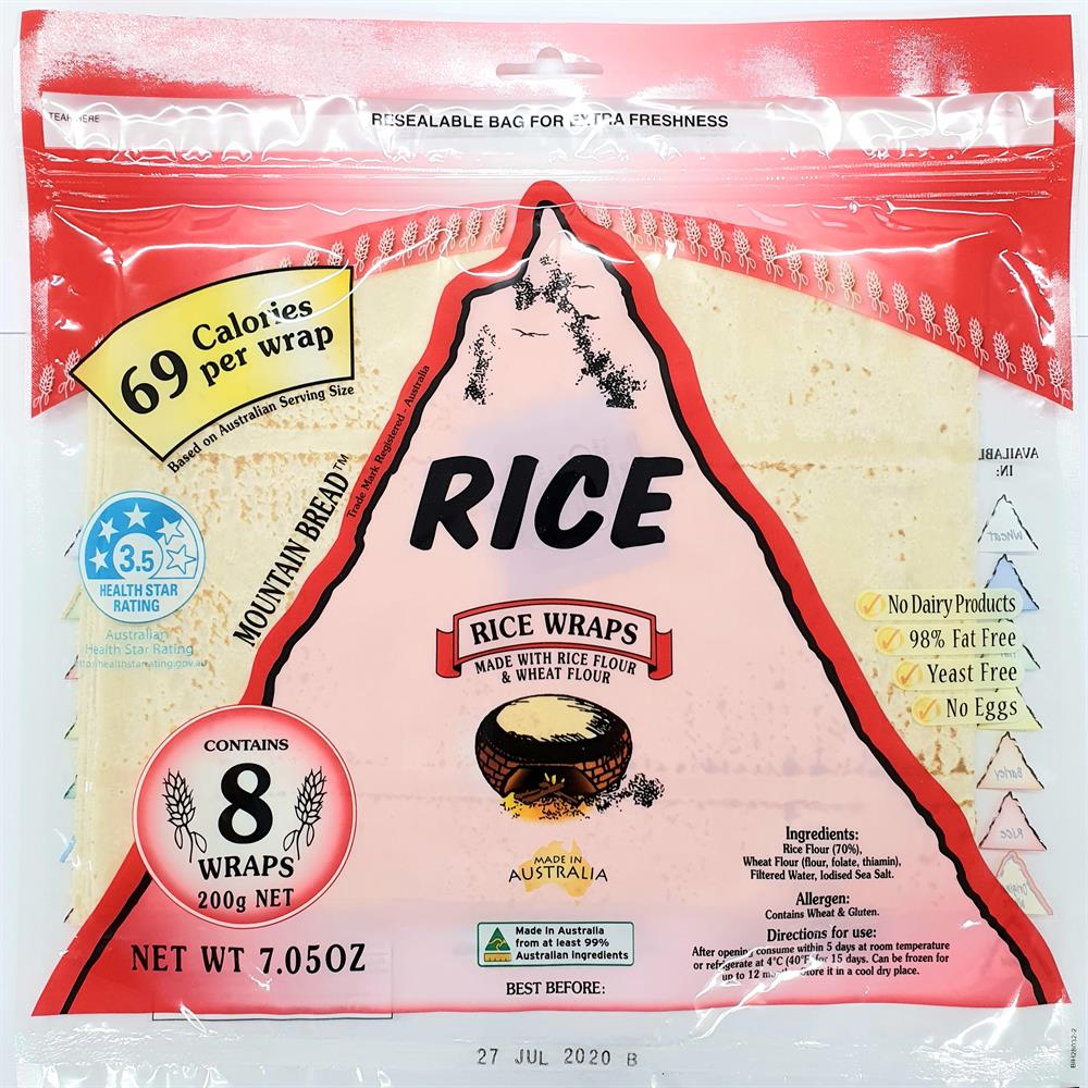 Mountain Bead Rice Wraps (70% Rice) 200g, Mountain Bread