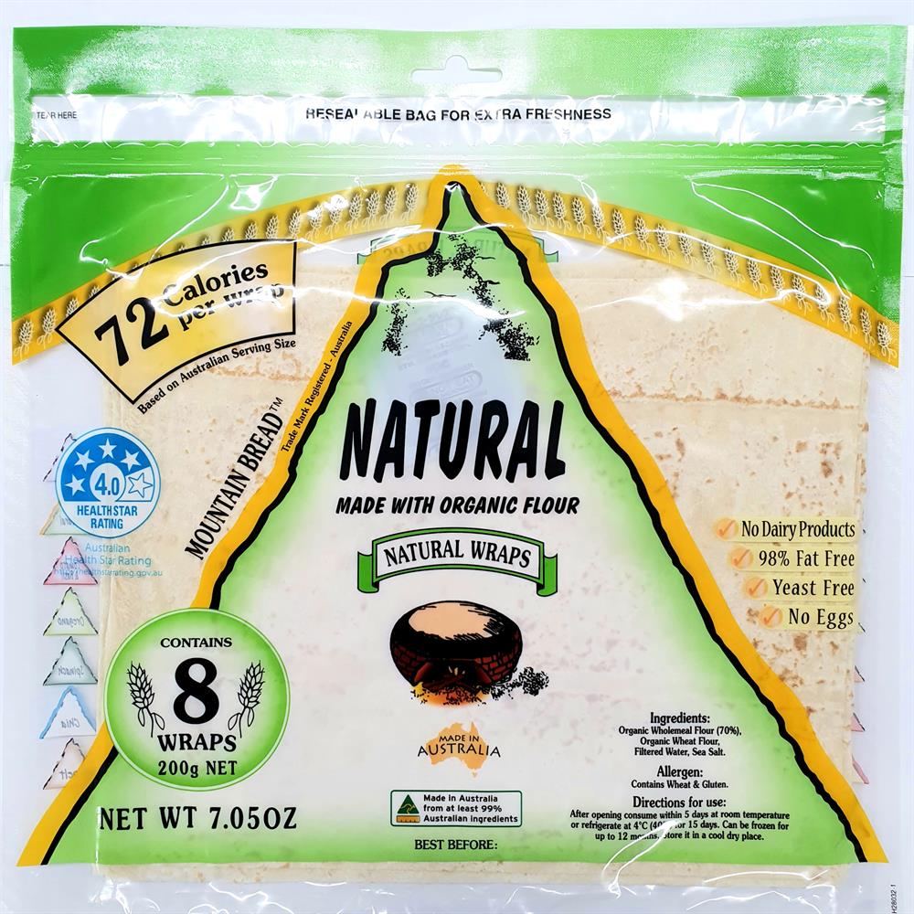 Mountain Bread Natural Wraps (Made With Organic Flour) 200g, Mountain Bread