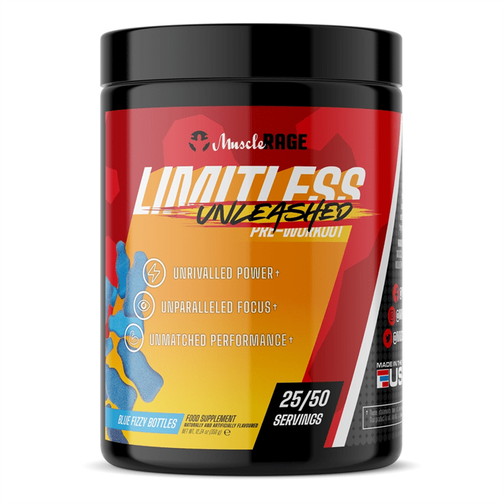 Muscle Rage Limitless Unleashed 350g Blue Fizzy Bottles