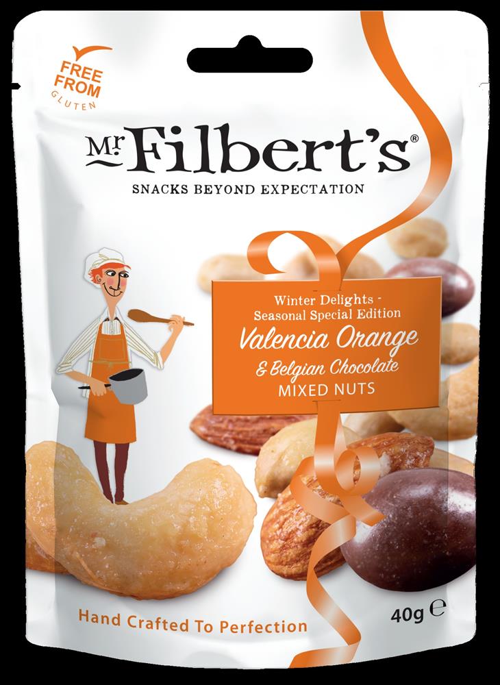 Mr Filberts Valencia Orange & Belgian Chocolate Mixed Nuts 40g, Mr Filberts