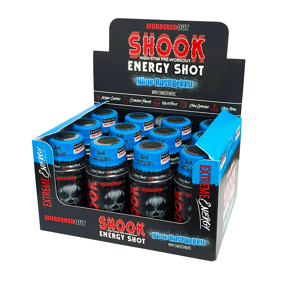 Murdered Out Shook Energy Shot 12x60ml Blue Raspberry