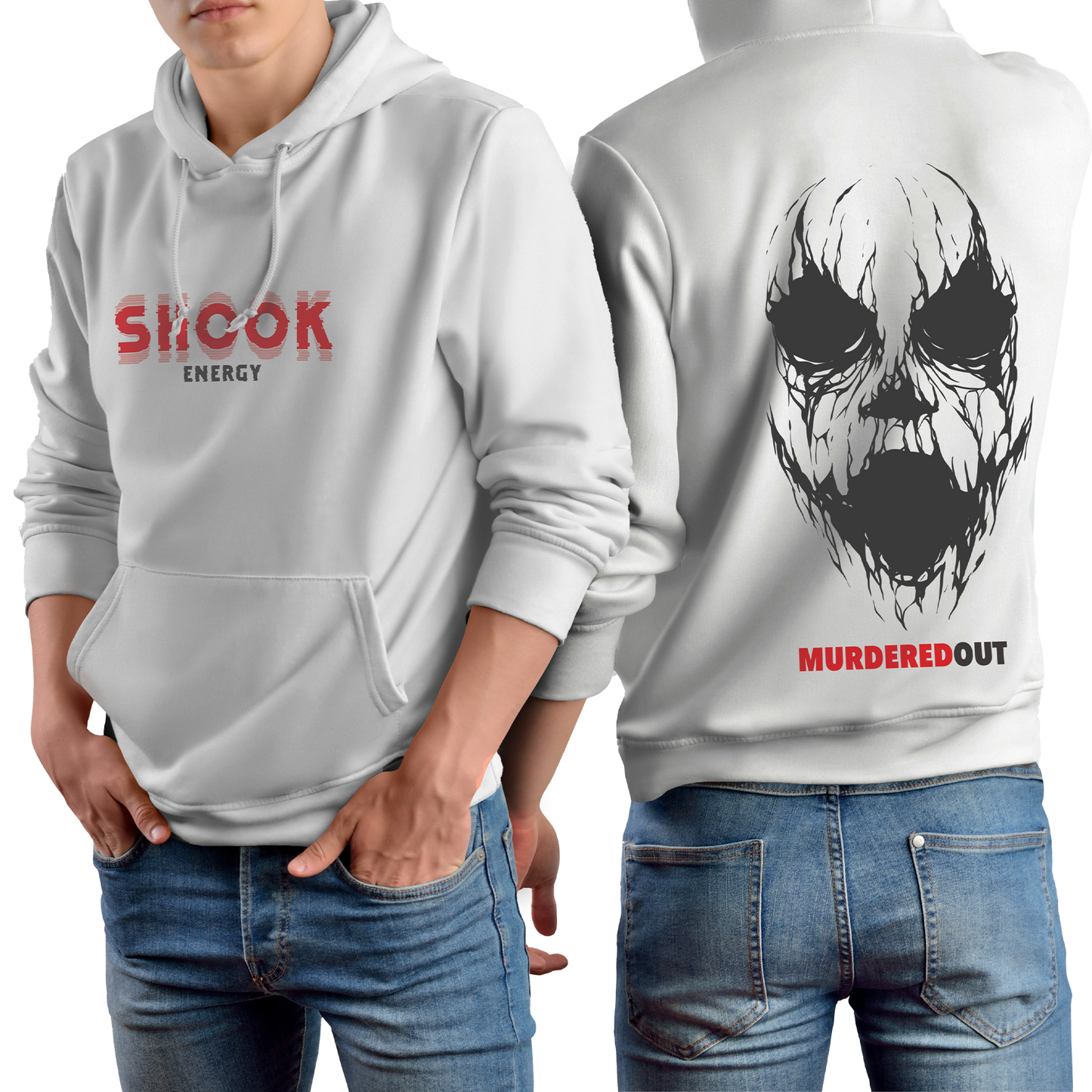 Murdered Out Shook Hoodie Large White