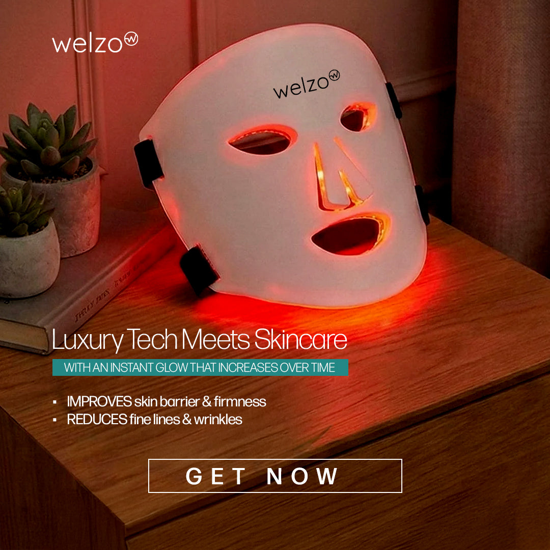Welzo Skin Radiance Routine Skin LED Red Light Therapy Face Mask, Pure Bovine Collagen Peptides Powder - Welzo Ultra, Red Light Therapy Mask for Neck & Chest