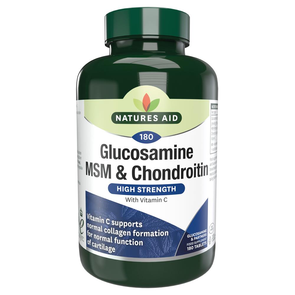 Glucosamine 500mg MSM 500mg + Chondroitin 100mg 180 Tablets, Natures Aid