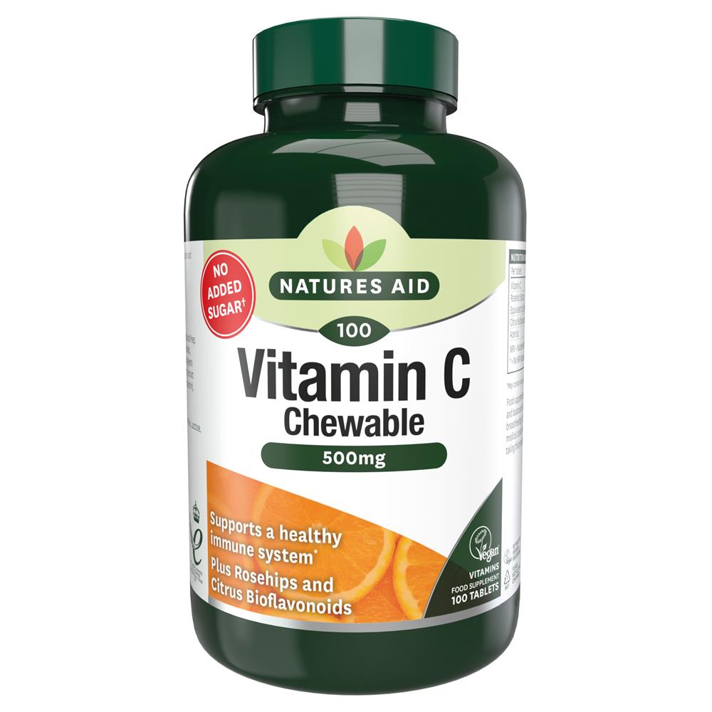 Vitamin C 500mg Sugar Free Chewable (with Rosehips & Citrus B, Natures Aid