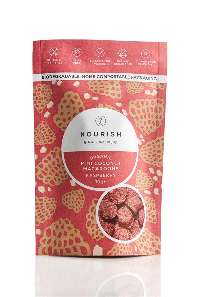 Organic Raspberry Mini Coconut Macaroons 110g, Nourish Grow Cook Enjoy