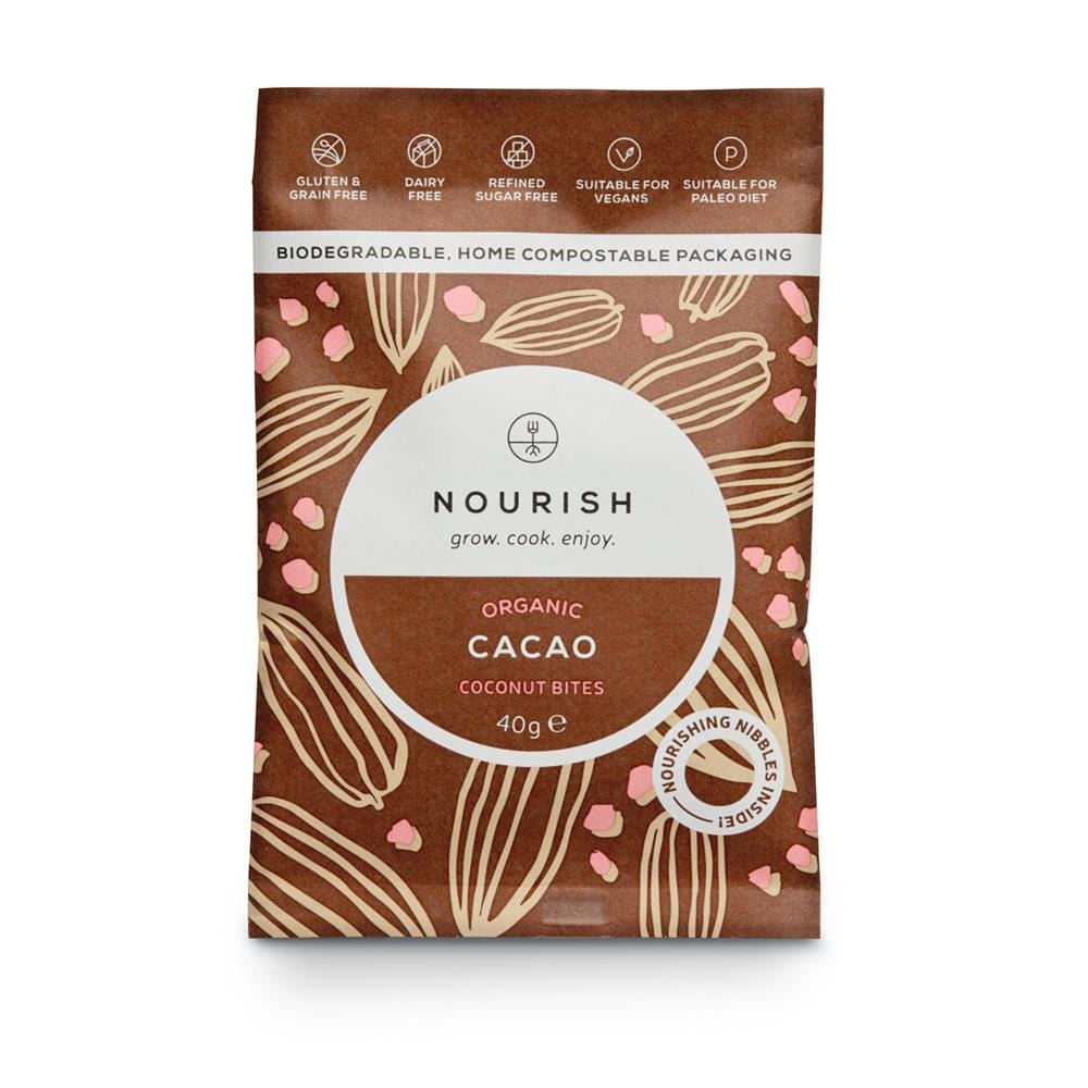 Nourish Cacao Coconut Bites 40g, Nourish Grow Cook Enjoy