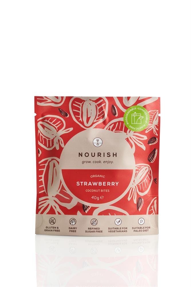 Nourish Organic Strawberry Coconut Bites 40g, Nourish Grow Cook Enjoy