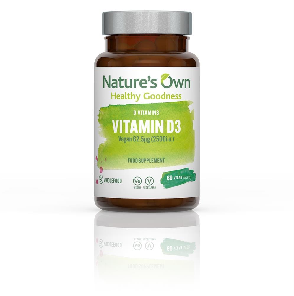 Wholefood Vegan Vitamin D3 62.5g 2500i.u. 60 Tablets, Natures Own