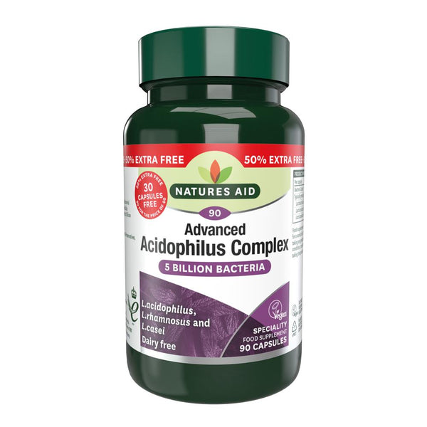 Acidophilus Complex 5 Billion - 50% EXTRA FILL 90 Caps, Natures Aid Promo Packs