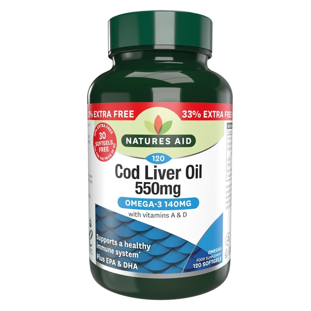 Cod Liver Oil - One-a-day - 550mg - 33% EXTRA FILL, Natures Aid Promo Packs