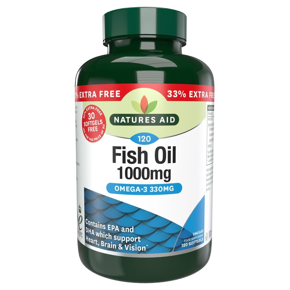 Fish Oil - 1000mg (Omega-3 Rich) - 90 + 33% EXTRA FILL, Natures Aid Promo Packs