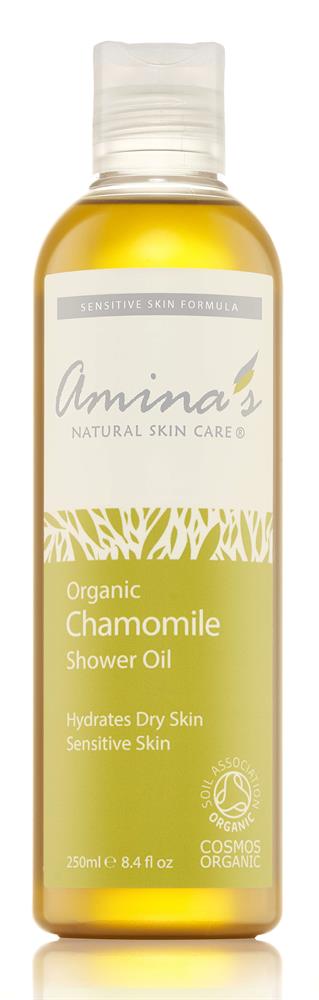 Organic Chamomile Shower Oil for Dry to Sensitive Skin 250ml, Amina's Natural Skincare