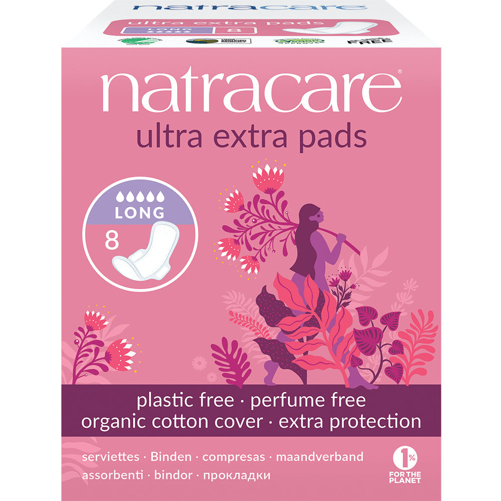 Ultra Extra Pads Long with wings 8's, Natracare