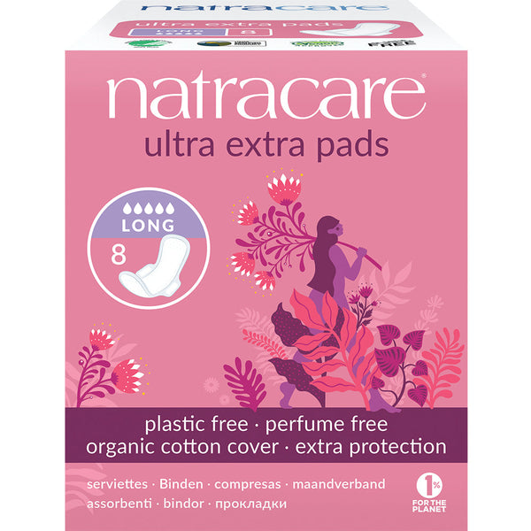 Ultra Extra Pads Long with wings 8's, Natracare