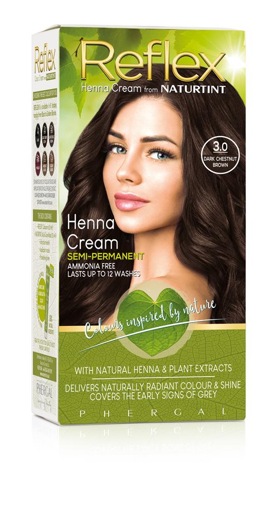 Reflex Semi-Permanent Henna Cream 3.0 Dark Chestnut Brown 110ml, Naturtint