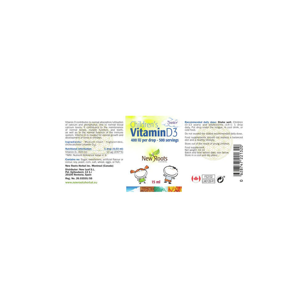 New Roots Herbal Children's Vitamin D3 400 IU Drops – 15 ml – image 4