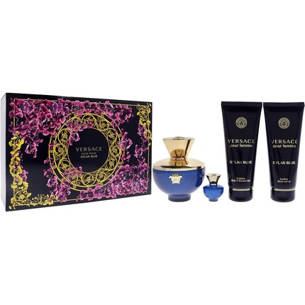 Versace Dylan Blue Pour Femme 4 Piece Gift Set: Eau De Parfum 100ml Shower Gel Body Lotion 5ml