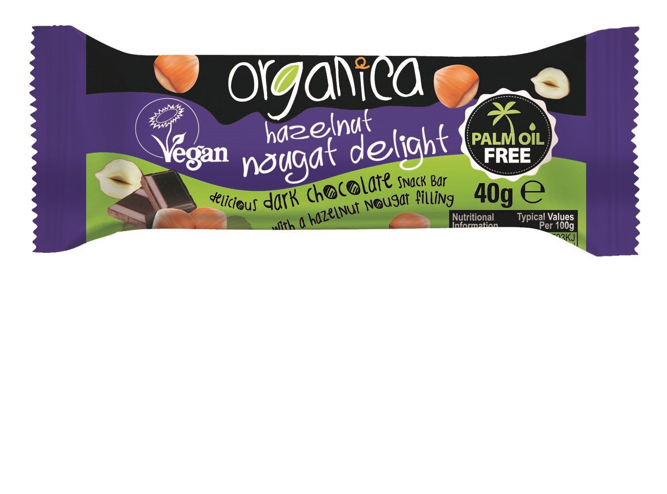 Snack Bars - Organic Hazelnut Nougat Delight Vegan 40g, Organica