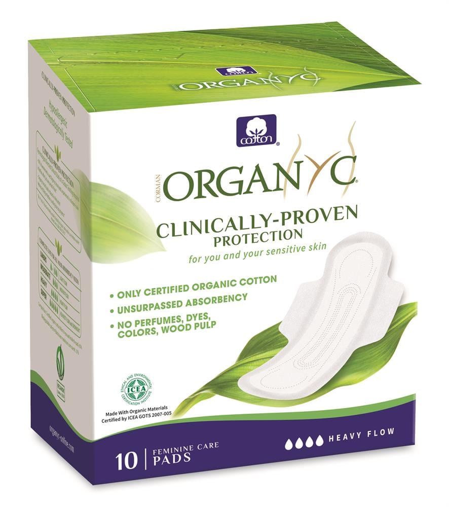 Period Pads - Night (Heavy Flow) folded with wings - 10 pads, Organyc