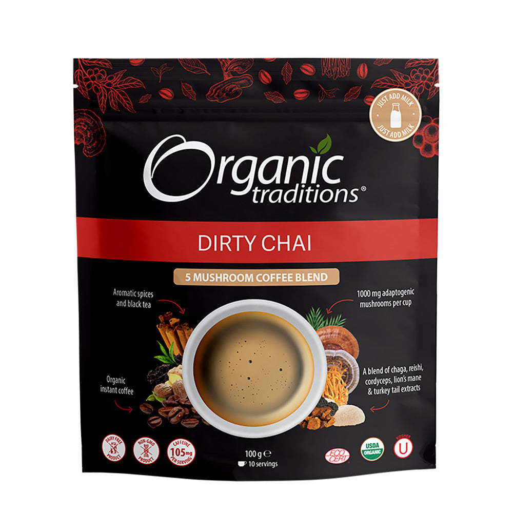 Organic 5 Mushroom Coffee Blend Dirty Chai 100g, Organic Traditions