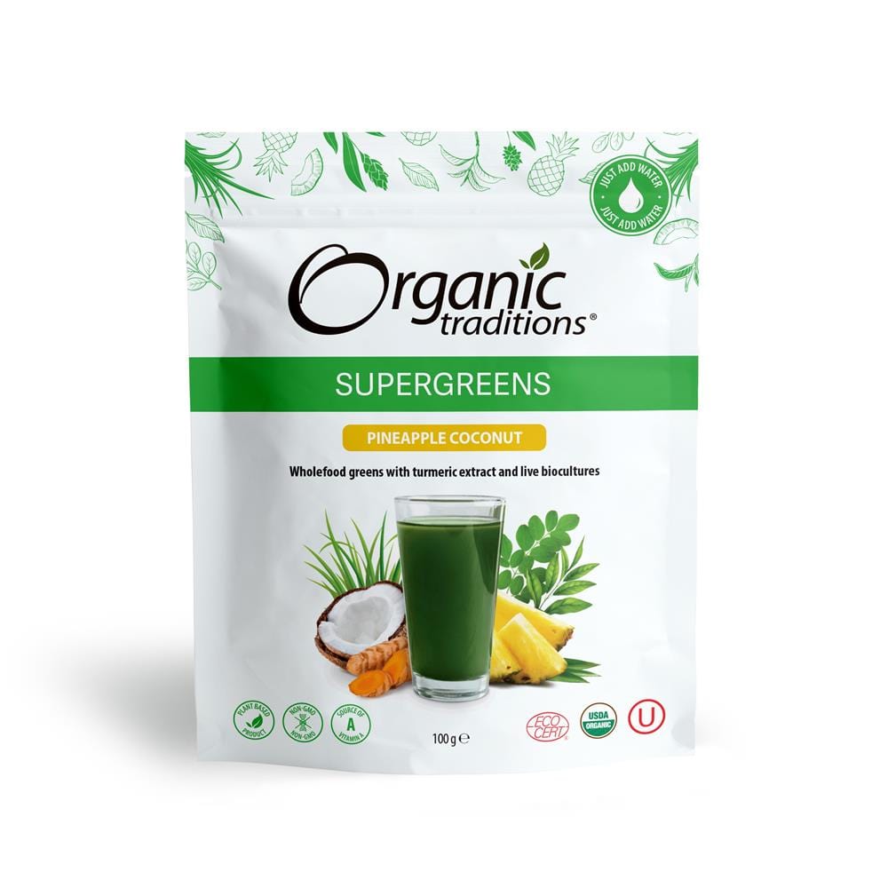 Organic Super Greens with Pineapple and Coconut 100g, Organic Traditions