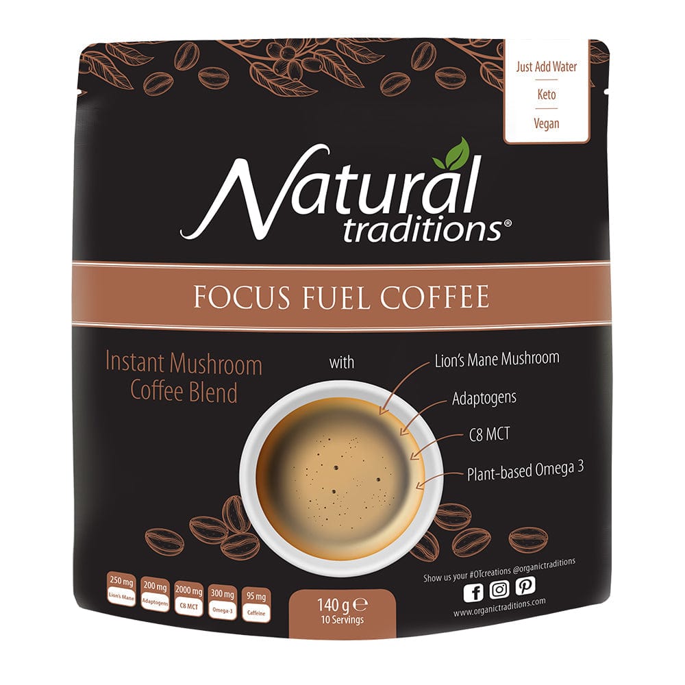 Organic Instant Mushroom Coffee Focus Fuel 140g, Organic Traditions