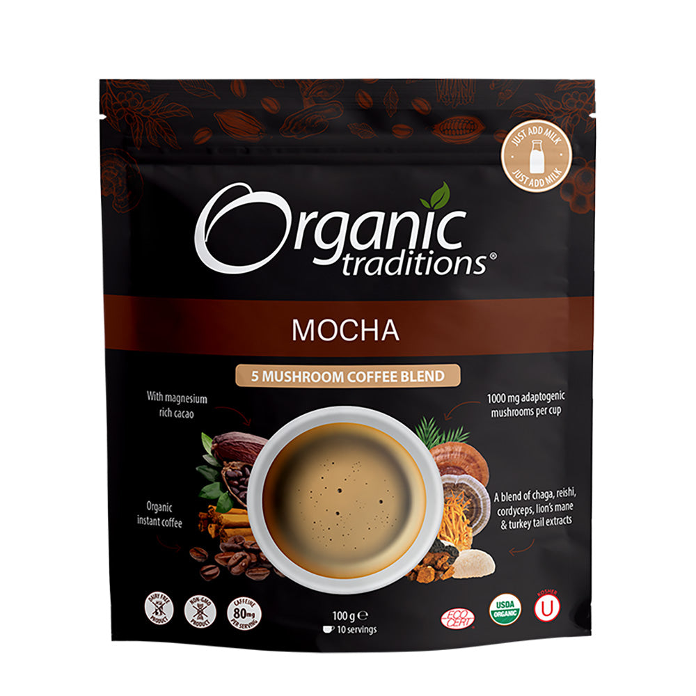 Organic 5 Mushroom Coffee Blend Mocha 100g, Organic Traditions