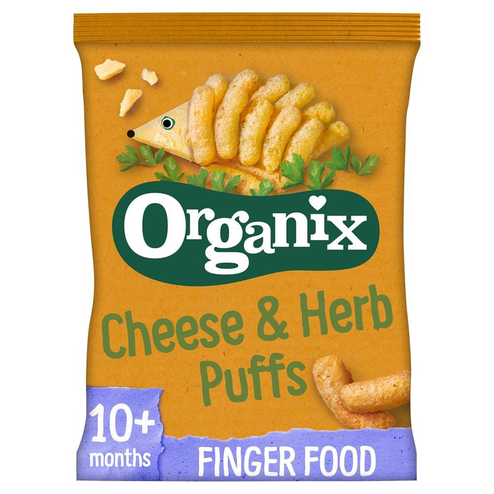 Cheese & Herb Organic Finger Food Toddler Snack Corn Puffs 15g, Organix