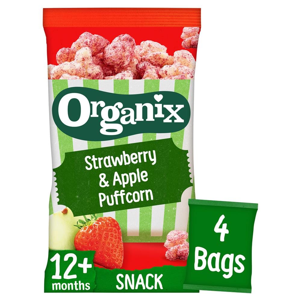 Organix Strawberry and Apple Puffcorn 4 x 10g, Organix