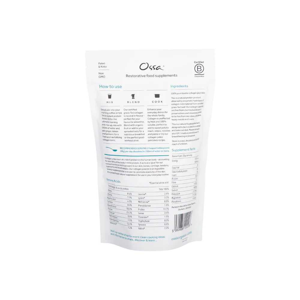 Ossa Organic Certified Grass Fed Collagen Peptides 400g - nutritional information