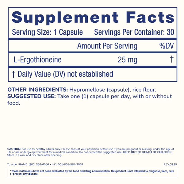 ProHealth Longevity L-Ergothioneine 25mg – 30 Capsules – image 2