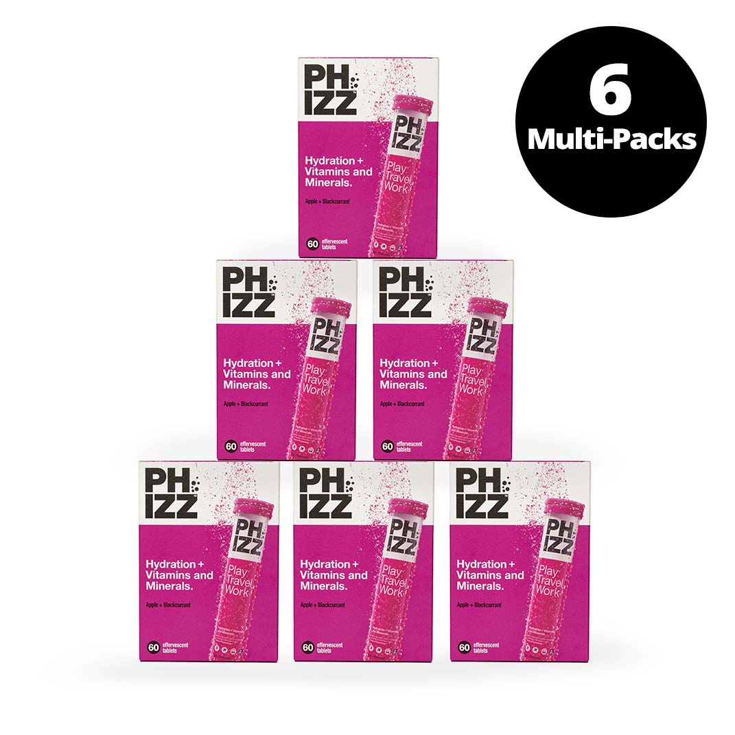 Phizz 2-in-1 Multivitamin & Rehydration Electrolyte Effervescent Multi-pack 6x60 Tabs Apple & Blackcurrant