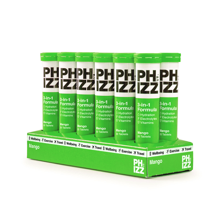 Phizz Mango 3-in-1 Hydration, Electrolytes and Vitamins Effervescent Tabs 12x20 Tabs Mango