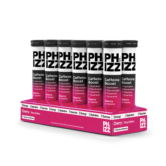 Phizz Cherry + Caffeine Boost 3-in-1 Hydration, Electrolytes and Vitamins Effervescent 12x20 Tabs Cherry