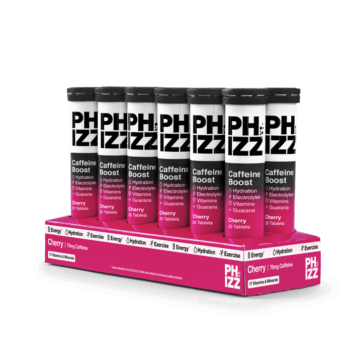 Phizz Cherry + Caffeine Boost 3-in-1 Hydration, Electrolytes and Vitamins Effervescent 12x20 Tabs Cherry