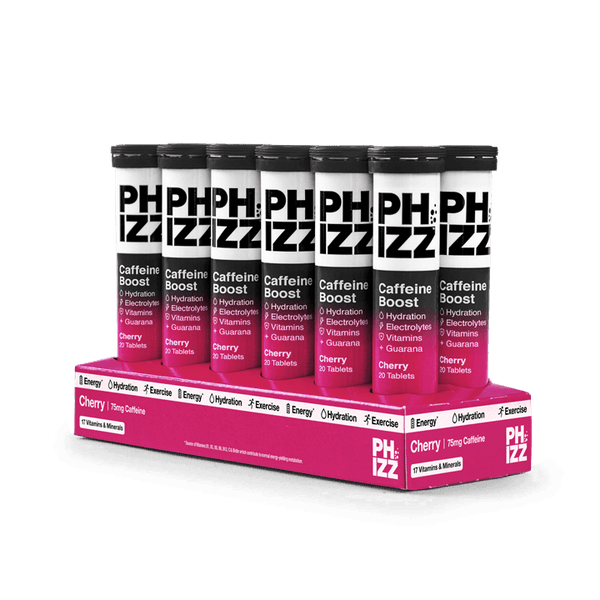 Phizz Cherry + Caffeine Boost 3-in-1 Hydration, Electrolytes and Vitamins Effervescent 12x20 Tabs Cherry