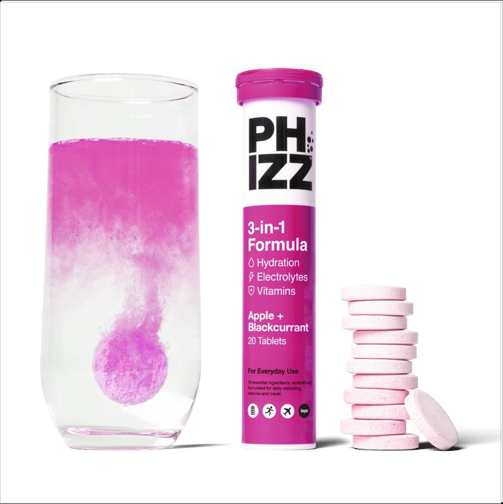 Phizz 3in1 Electrolitos de hidratación vitaminas - APP y BCURRANT - 20 pestañas