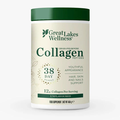Great Lakes Hydrolysate Collagen 454g tub, single-ingredient hydrolysed bovine collagen powder that dissolves in cold or hot liquid