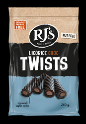 Choc Twists Licorice 280g, RJ Licorice